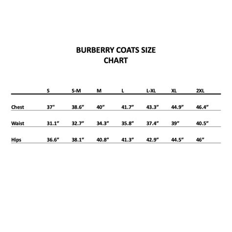 Burberry size chart .